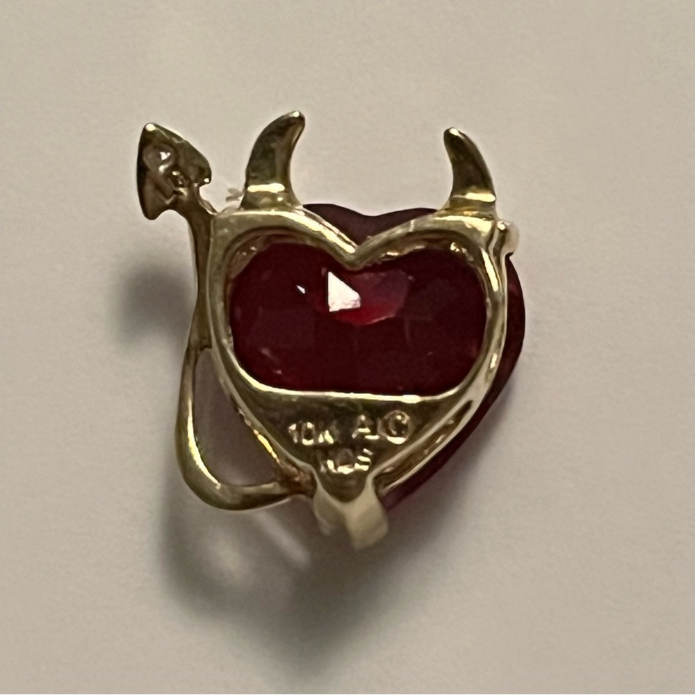 Unique Solid 10k Gold Genuine Ruby & Diamond Devi… - image 4